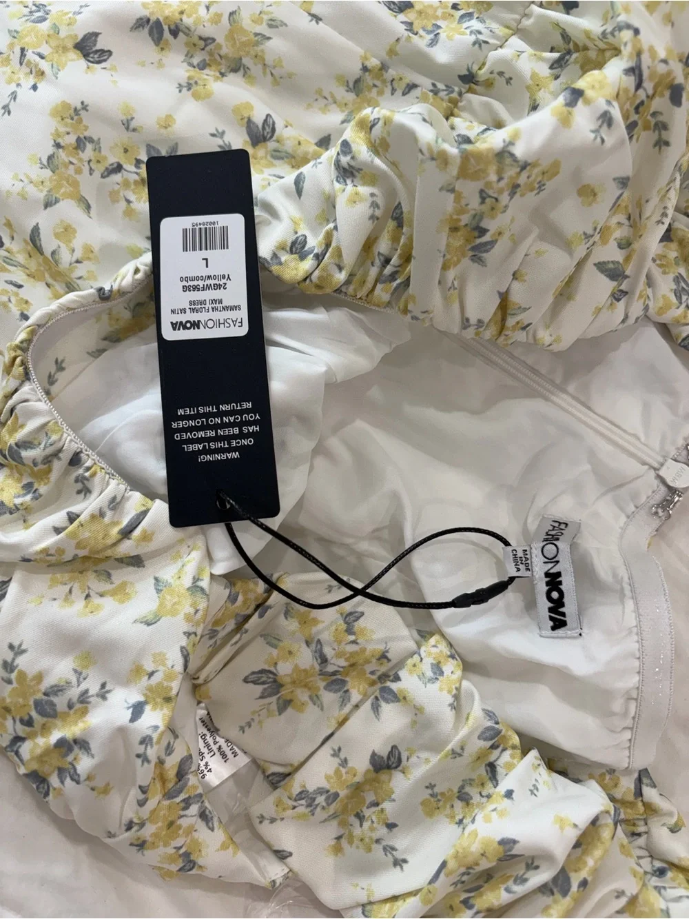 Fashion Nova White Maxi Skirt with Light Green Floral Print